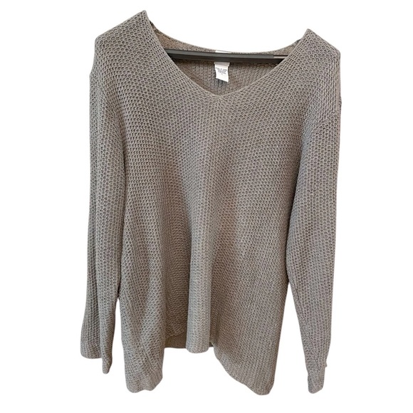 Eileen Fisher Women's 100% Linen V-Neck Sweater Size L Gray/Taupe Lightweight - Picture 2 of 11
